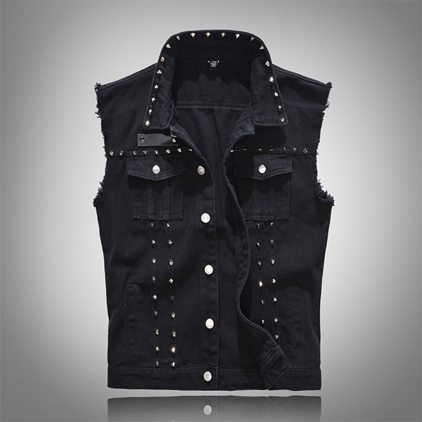 Denim Black Vest with Studds