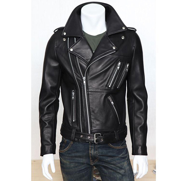 Casual Full Sleeve PU Leather Jacket With Chains and Belt