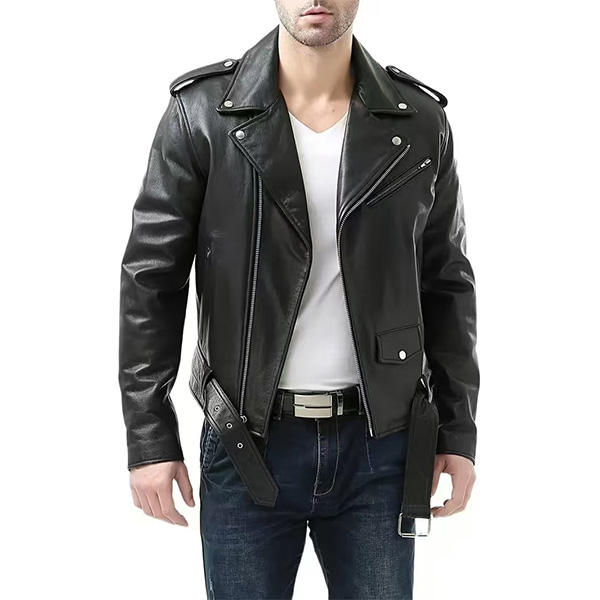 Full Sleeve PU Leather Jacket With Chain & Belt