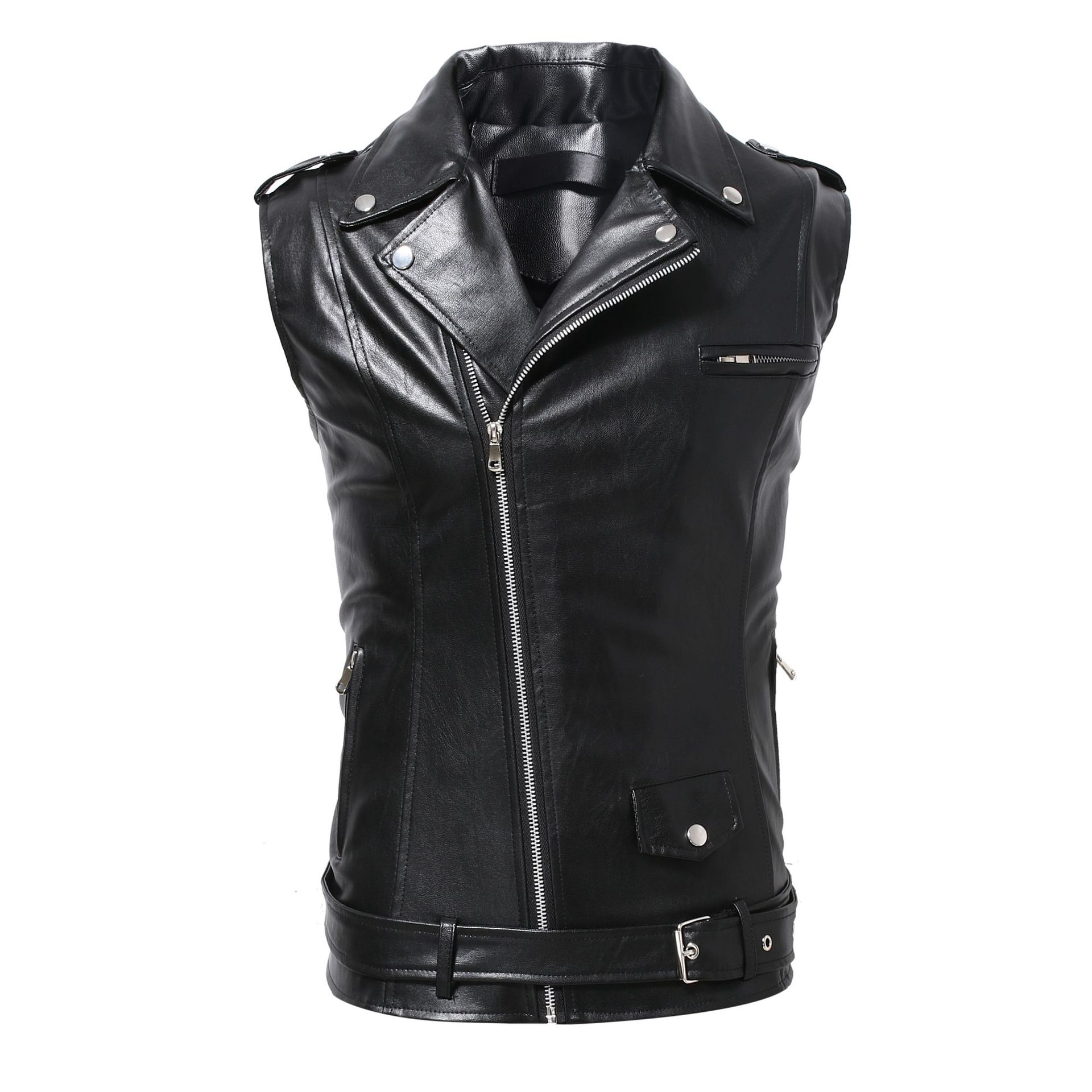 PU Leather Vest With Cross Chain & Belt