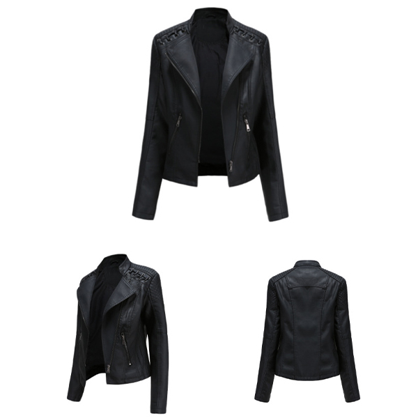 Women PU Leather Plain Full Sleeve Jacket