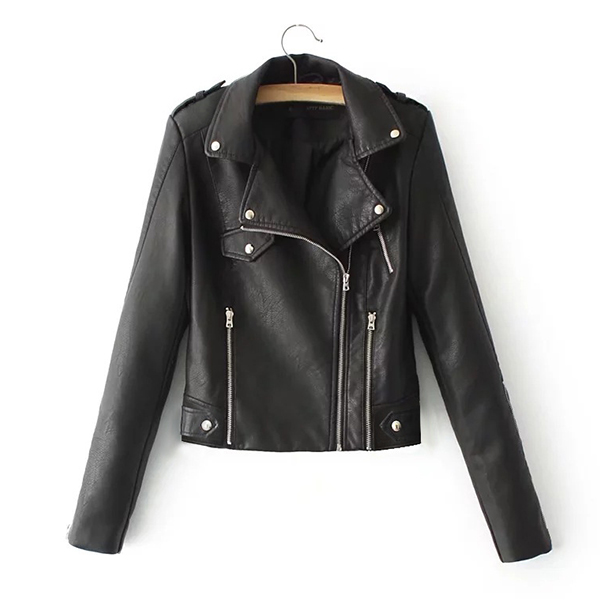 Women PU Leather Trendy Full Sleeve Jacket