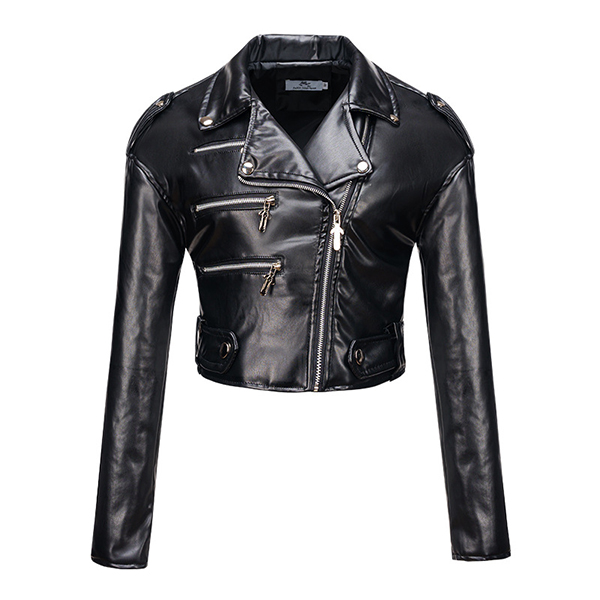 Women PU Leather High Waist Long Sleeve Jacket