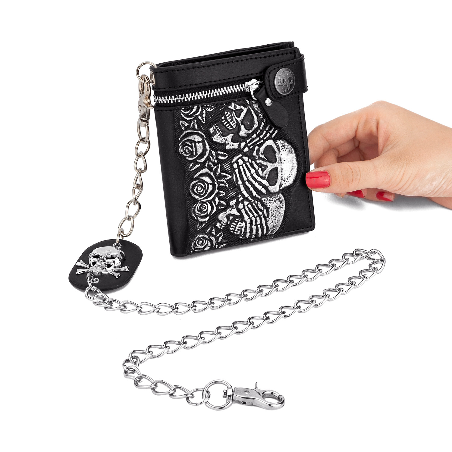 Rose Skull Wallet with Chain